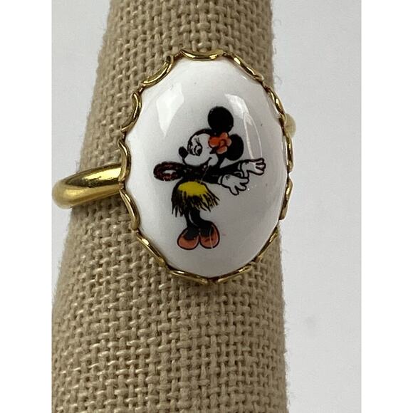 Walt Disney Productions Minnie Mouse Gold Tone Adjustable Ring Hula Hawaiian - Picture 1 of 12